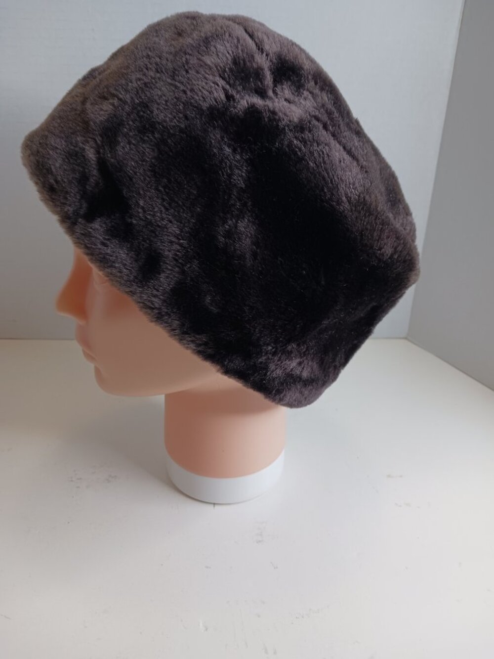 Faux Fur Women's Pillbox Winter Hat Brown One Size
